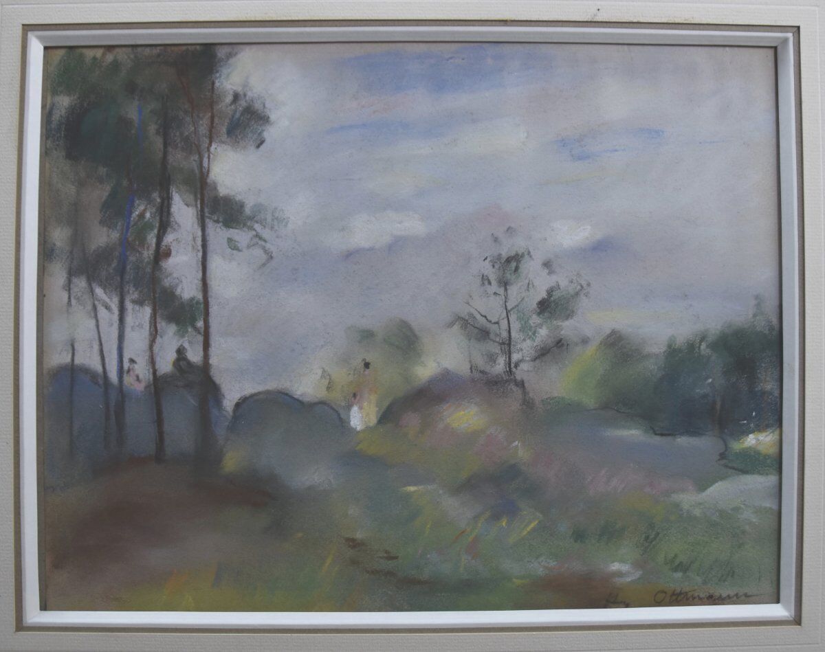 Henry Ottmann (1877-1927) Edge of the woods in the mist, signed pastel
