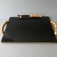 Wooden cheese board, bamboo handles, signed