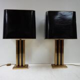 Paire de lampes de table JLB Hollywood Regency en laque noire et laiton doré, 1970s