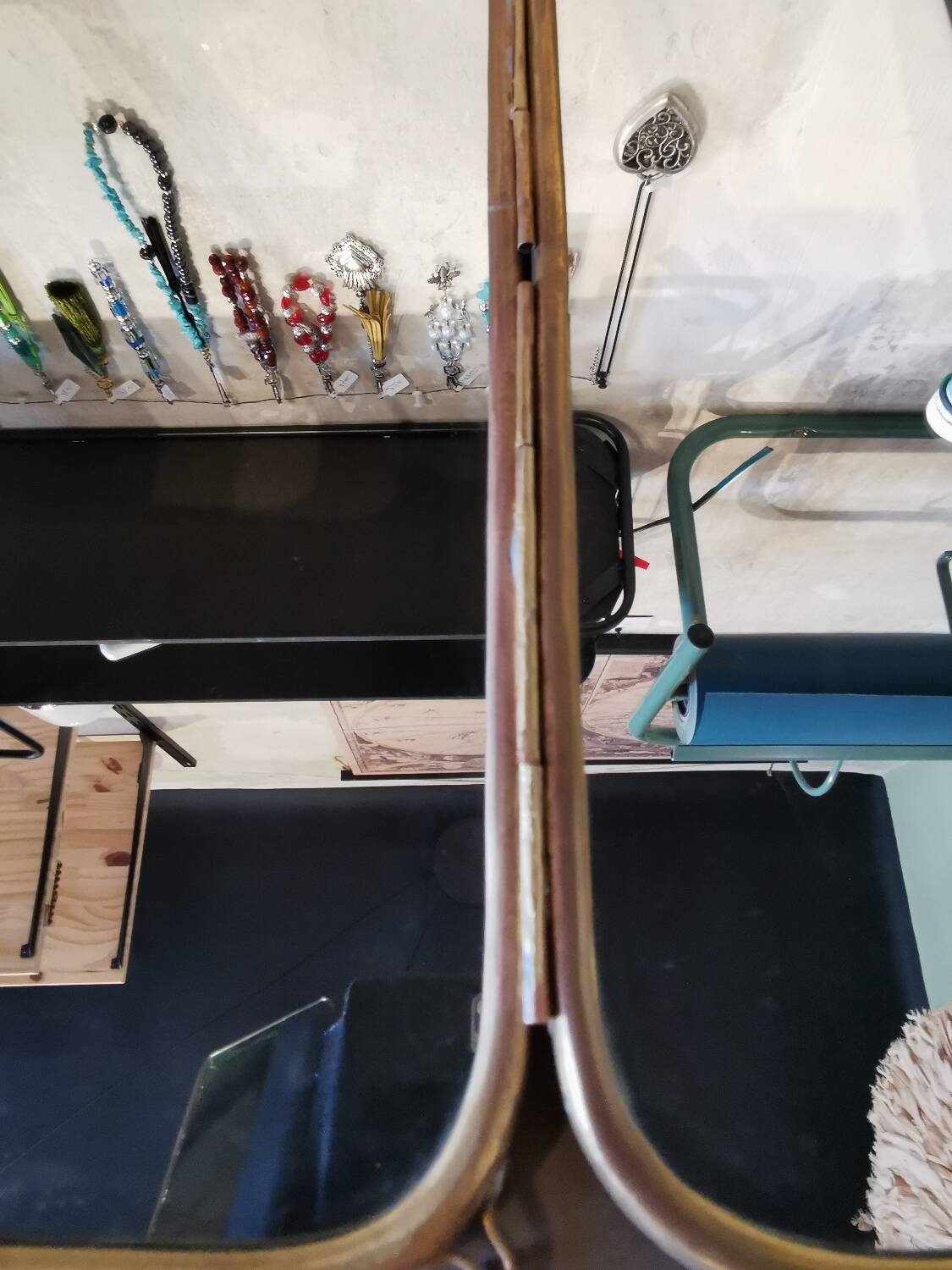 Solid brass triptych barber mirror