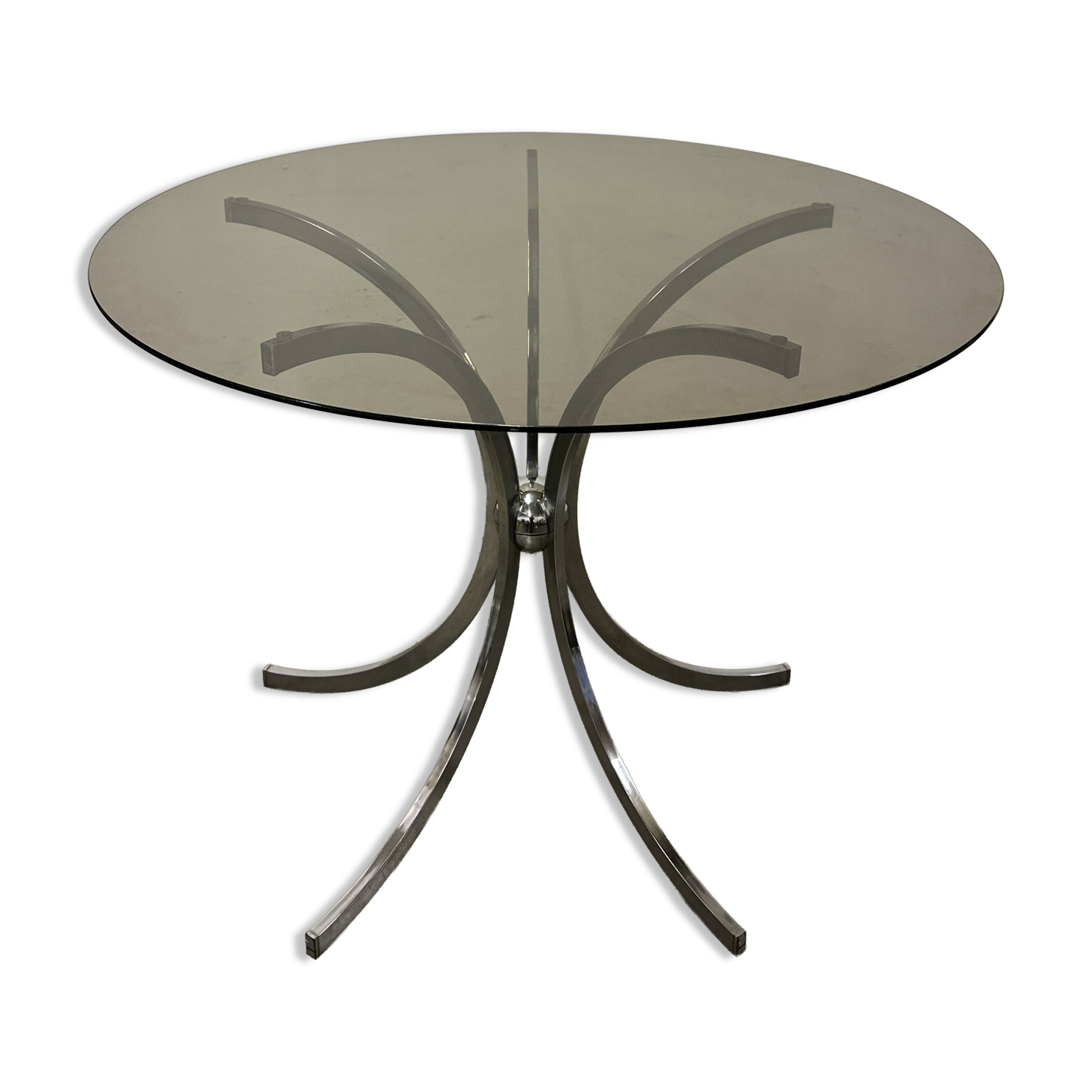 Vintage Space Age coffee table in chromed metal and smoked glass