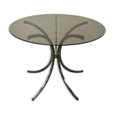 Vintage Space Age coffee table in chromed metal and smoked glass