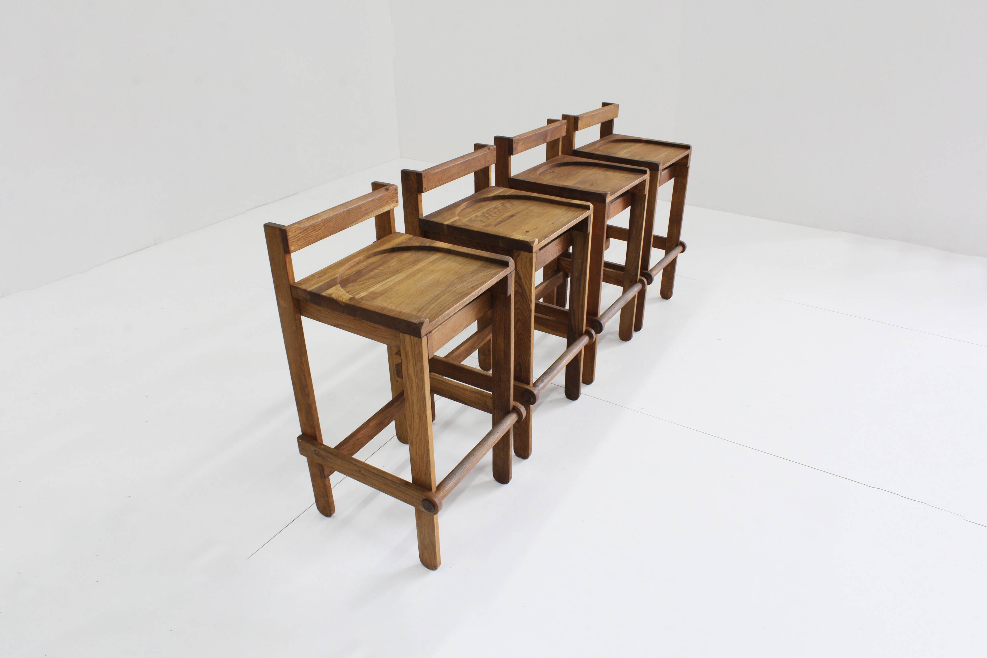 Vintage wooden bar stools 1960, set of 4