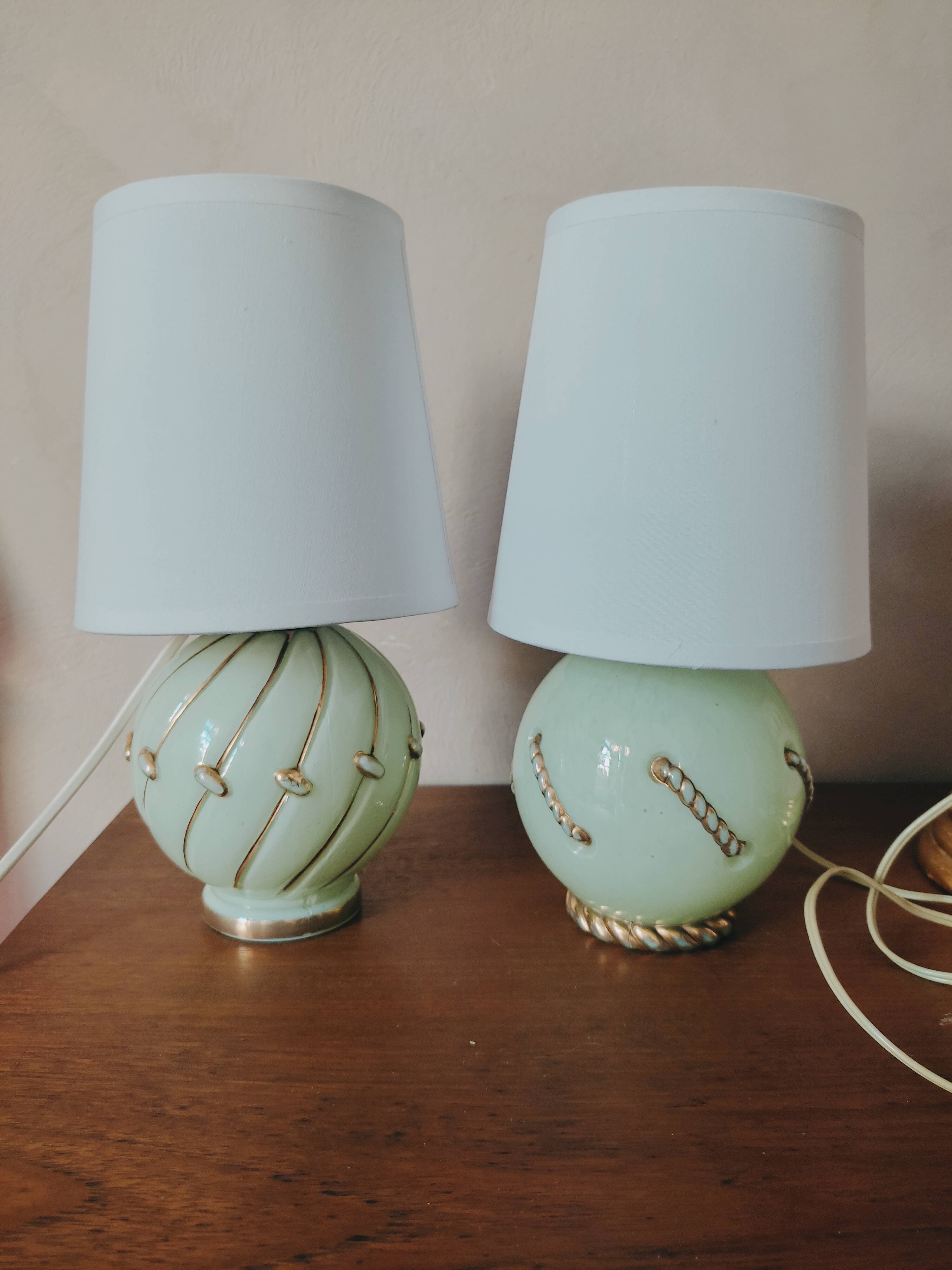 Duo of art deco lamp in mint glass