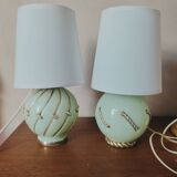 Duo of art deco lamp in mint glass