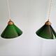 Pair of conical green opaline pendant lights, Art Deco style