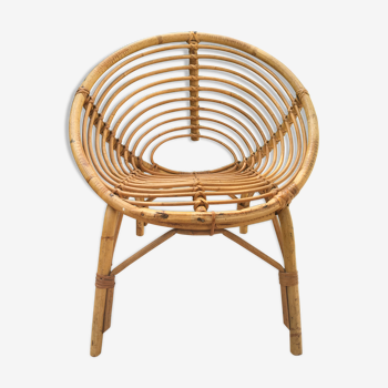 Fauteuil corbeille en rotin des années 60