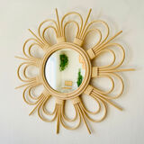 Flower-shaped rattan mirror, 55 cm