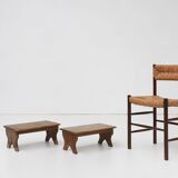 Small Rustic Wooden Stool with Curved Base, France, 1900s