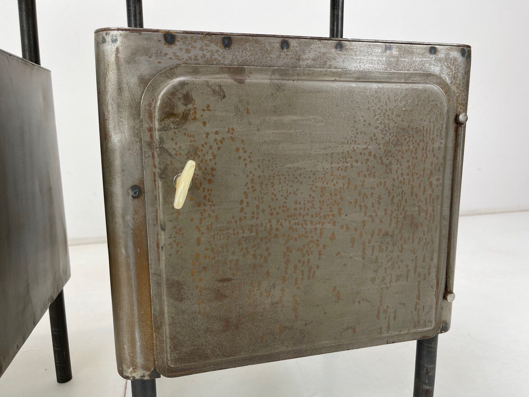 Vintage Industrial Brushed Steel Nightstands, 1920's