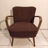 Vintage cocktail armchair armrests curved wood 1950