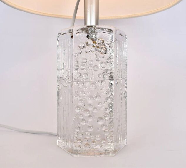 Mid-century solid crystal structured table lamp by Willem Heesen for Royal Leerdam