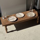 Tray, circular dish or plate made of white striped grey petrified wood.