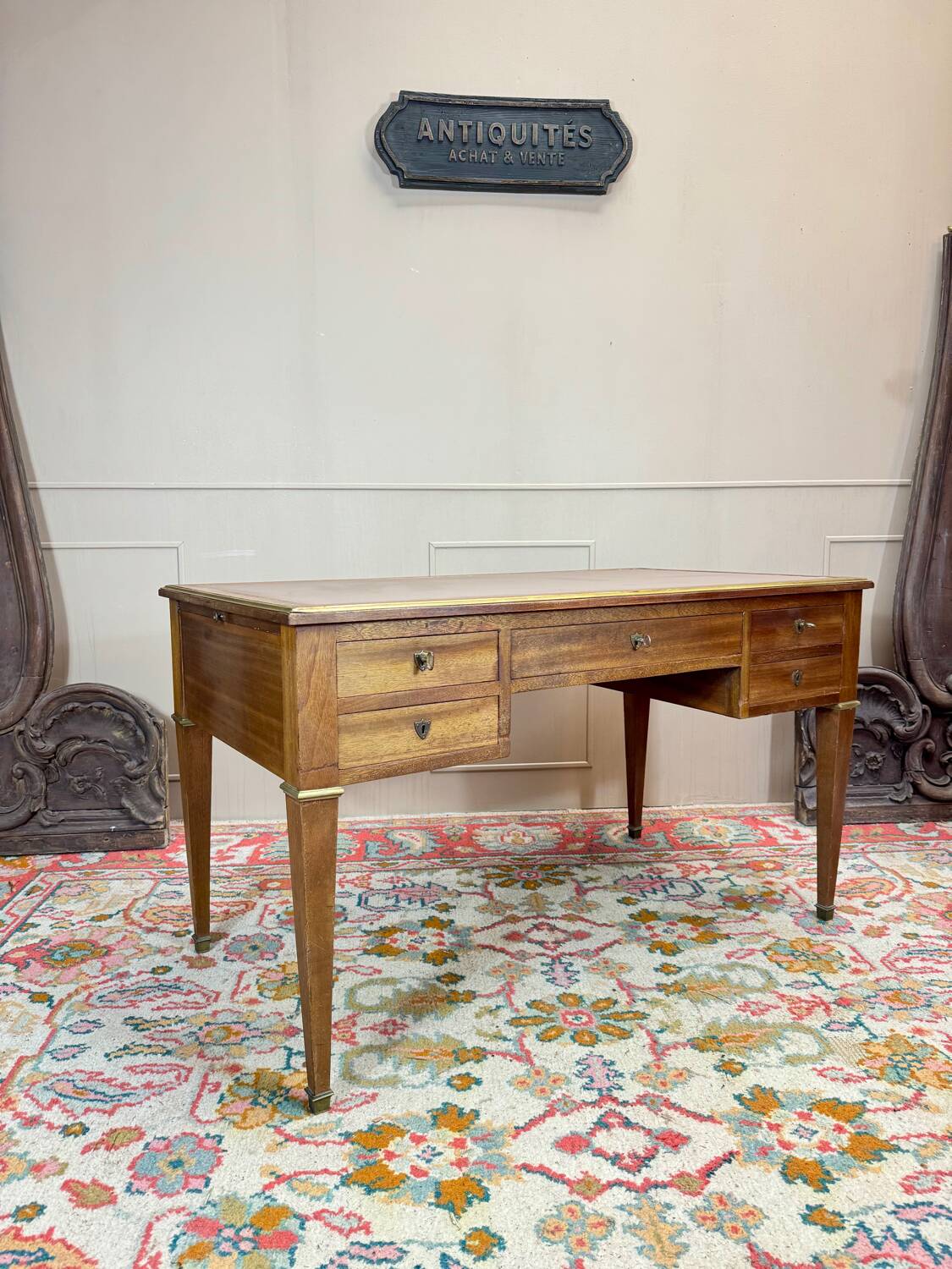 Bureau Plat Double Face En Acajou De Style Louis XVI XIX Eme Siècle