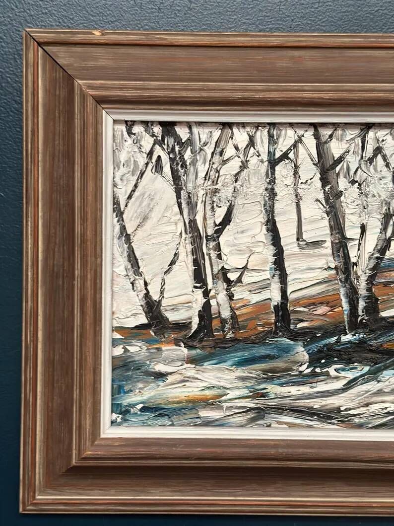 Oil on Swedish panel - "Forest in Winter" - Signed - Vintage and Framed