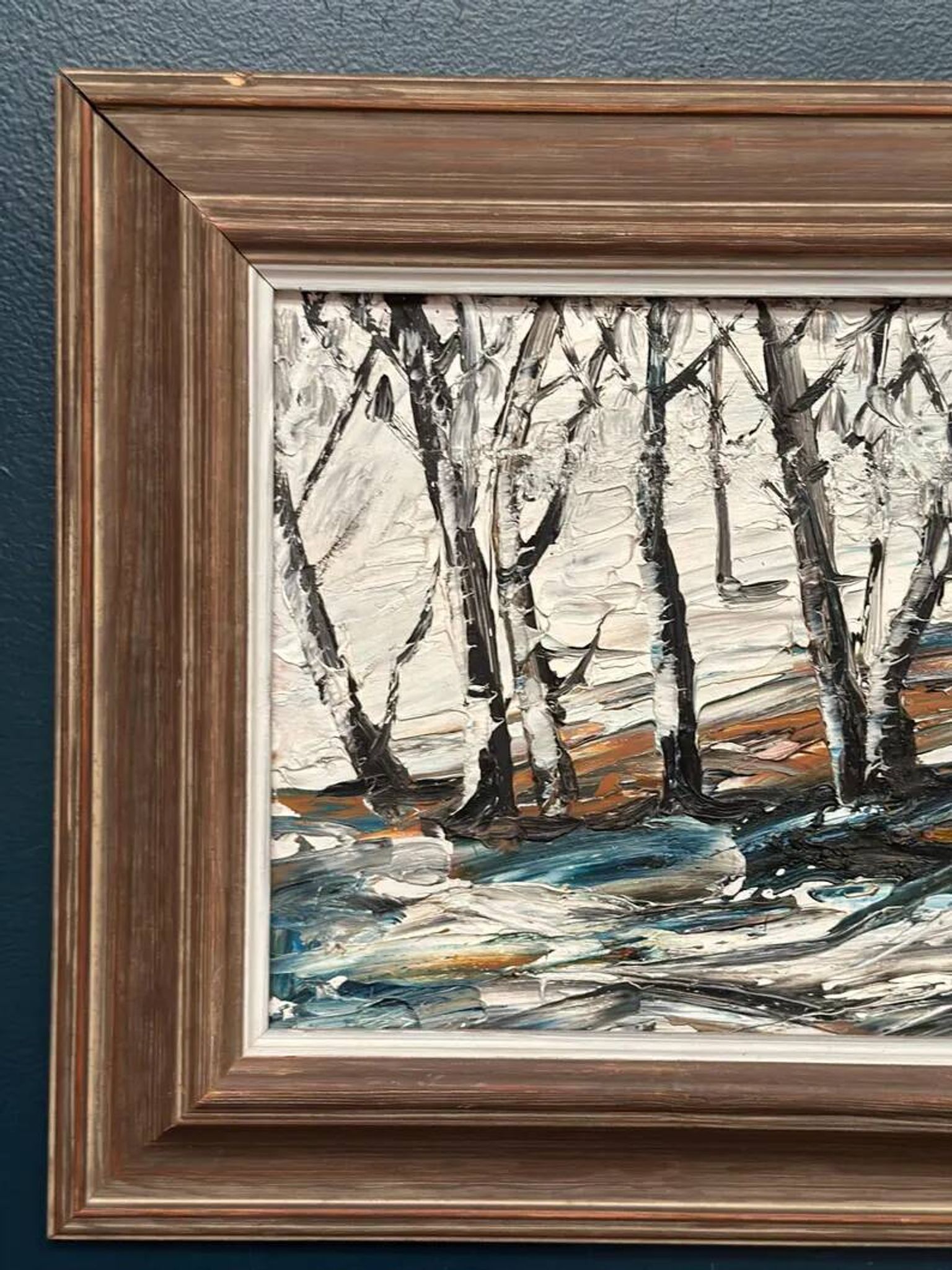 Oil on Swedish panel - "Forest in Winter" - Signed - Vintage and Framed