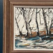 Oil on Swedish panel - "Forest in Winter" - Signed - Vintage and Framed