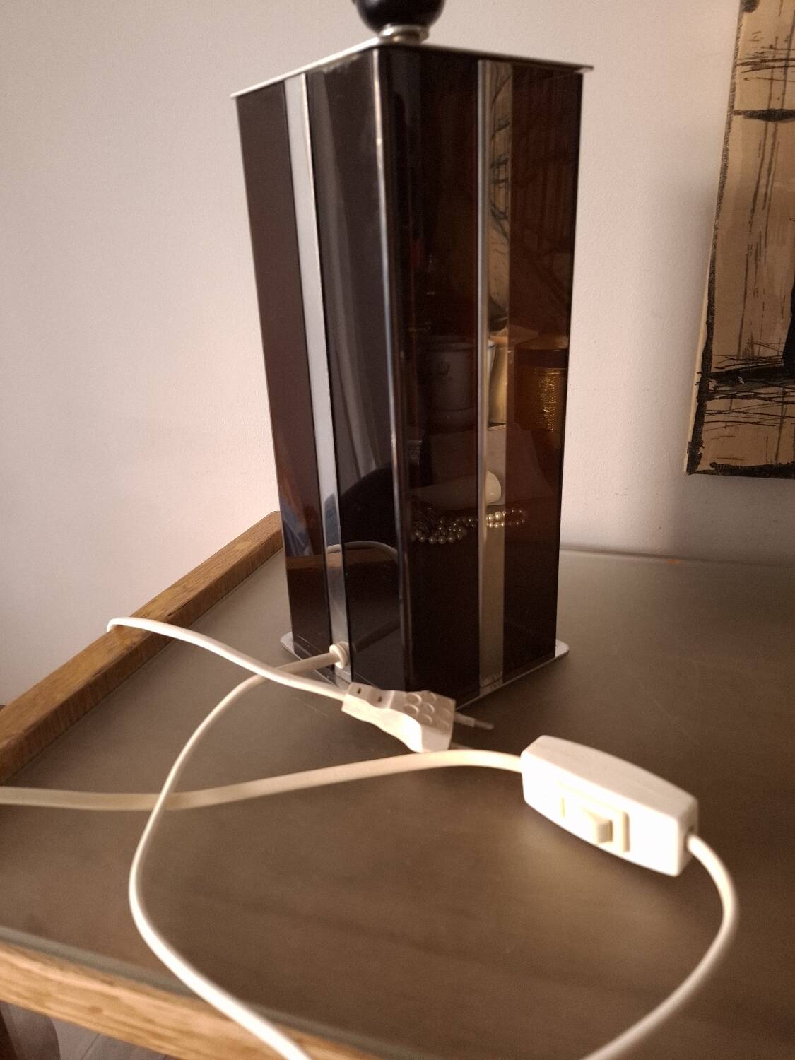 Pied de lampe années 70'S en plexi et chrome