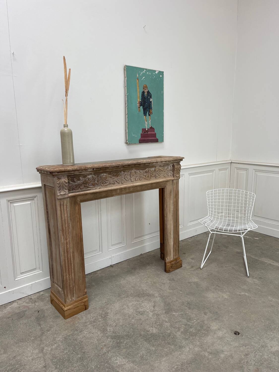 Old solid oak fireplace mantle from the late 19th century