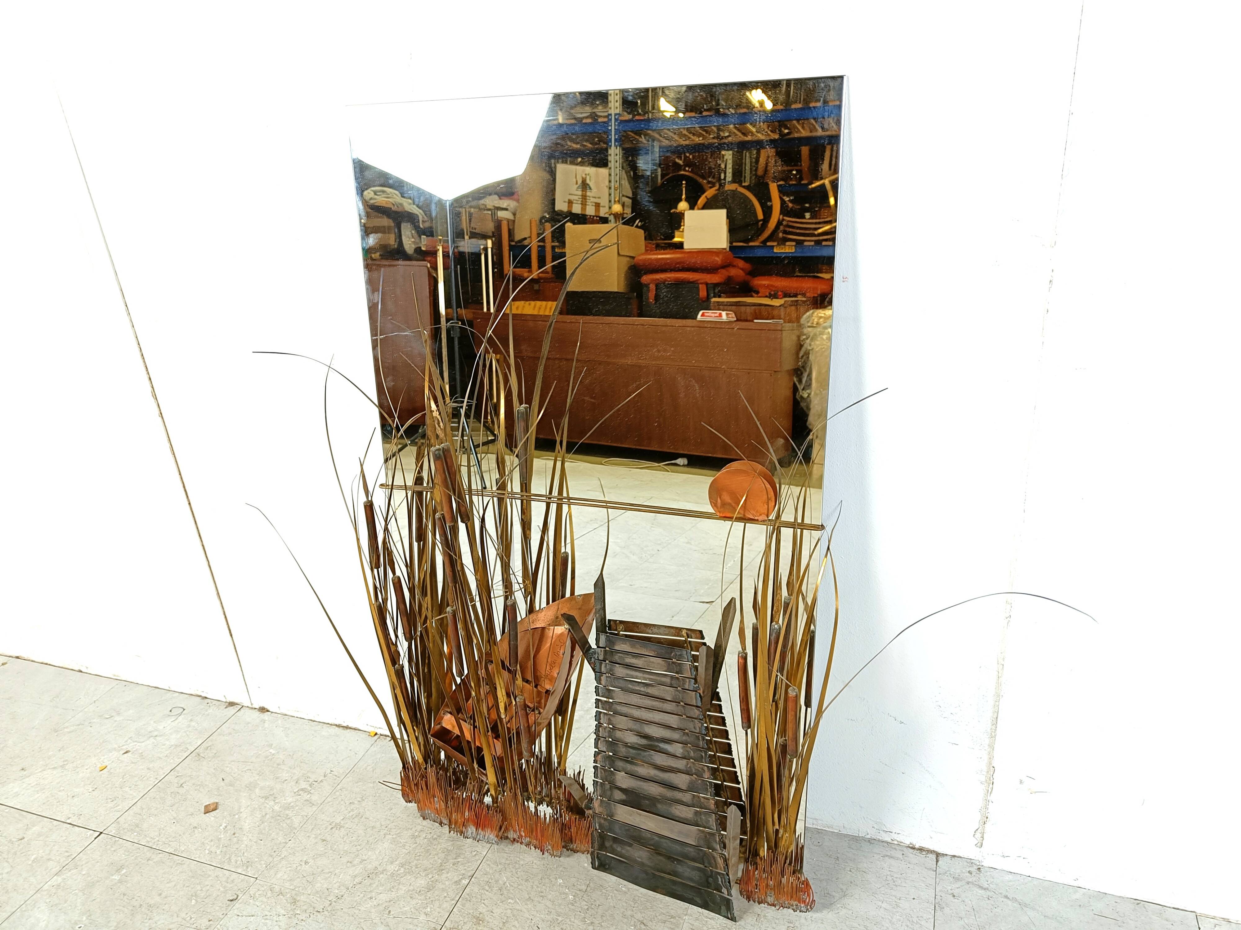 Sculpted copper mirror by Daniel D'haeseleer, 1970s