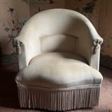 Old toad armchair in beige velvet