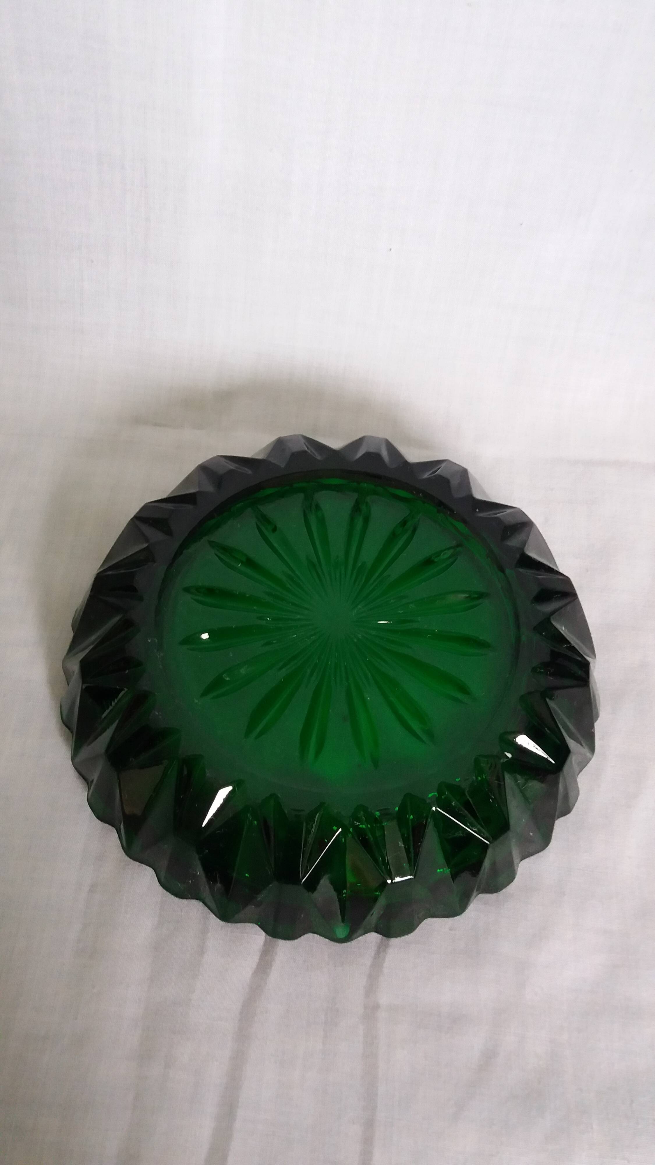 Green glass ashtray