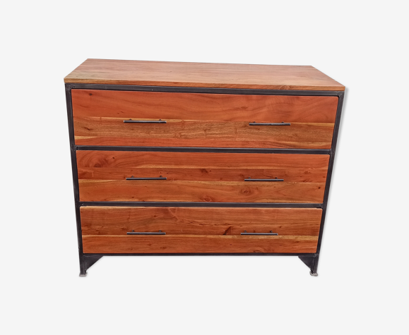 Metal Dresser With 3 Drawers And Wooden, Metal Dresser Drawers