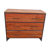 Commode en métal avec 3 tiroirs et plateau en bois