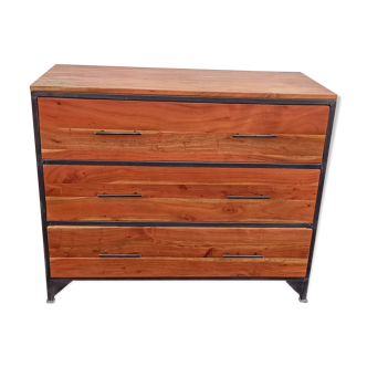 Metal dresser with 3 drawers and wooden tray