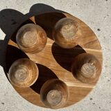 Mini minimalist stool with ball feet in teak H15 D35