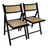 2 folding cane wood chairs