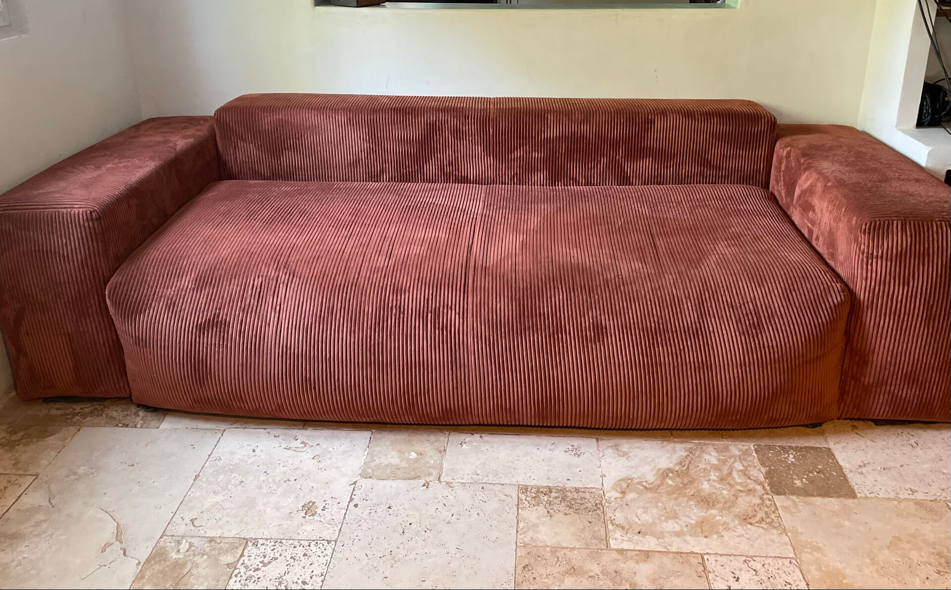 Terracotta corduroy straight sofa