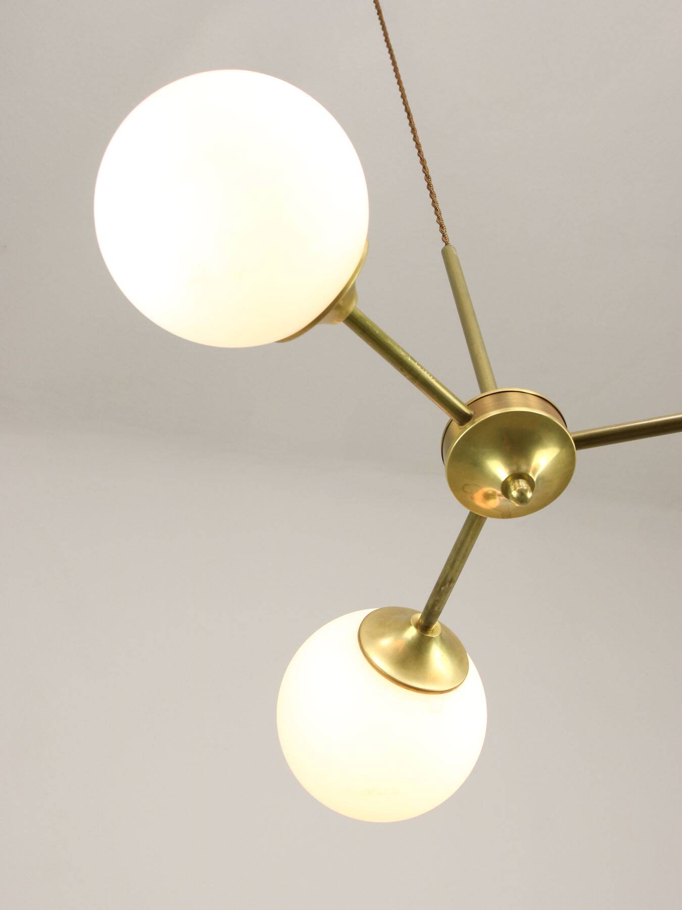 Italian Mid century Modern Chandelier in Brass and Opaline Glass, 1960s