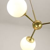 Italian Mid century Modern Chandelier in Brass and Opaline Glass, 1960s