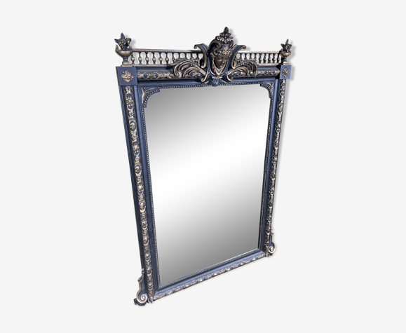Miroir époque Napoléon III en bois noirci et doré 90x147cm