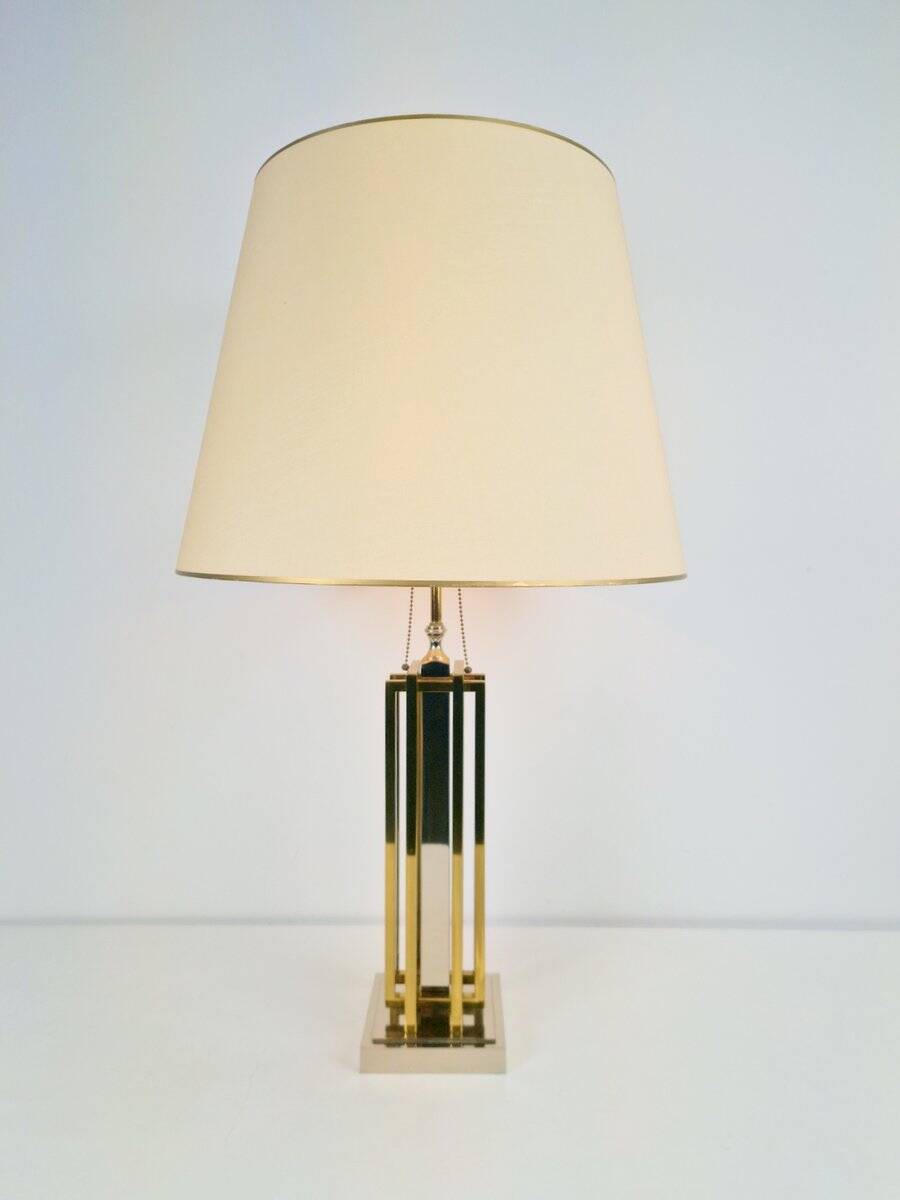 Geometric Brass and Chrome Table Lamp by Willy Daro, France, 1970