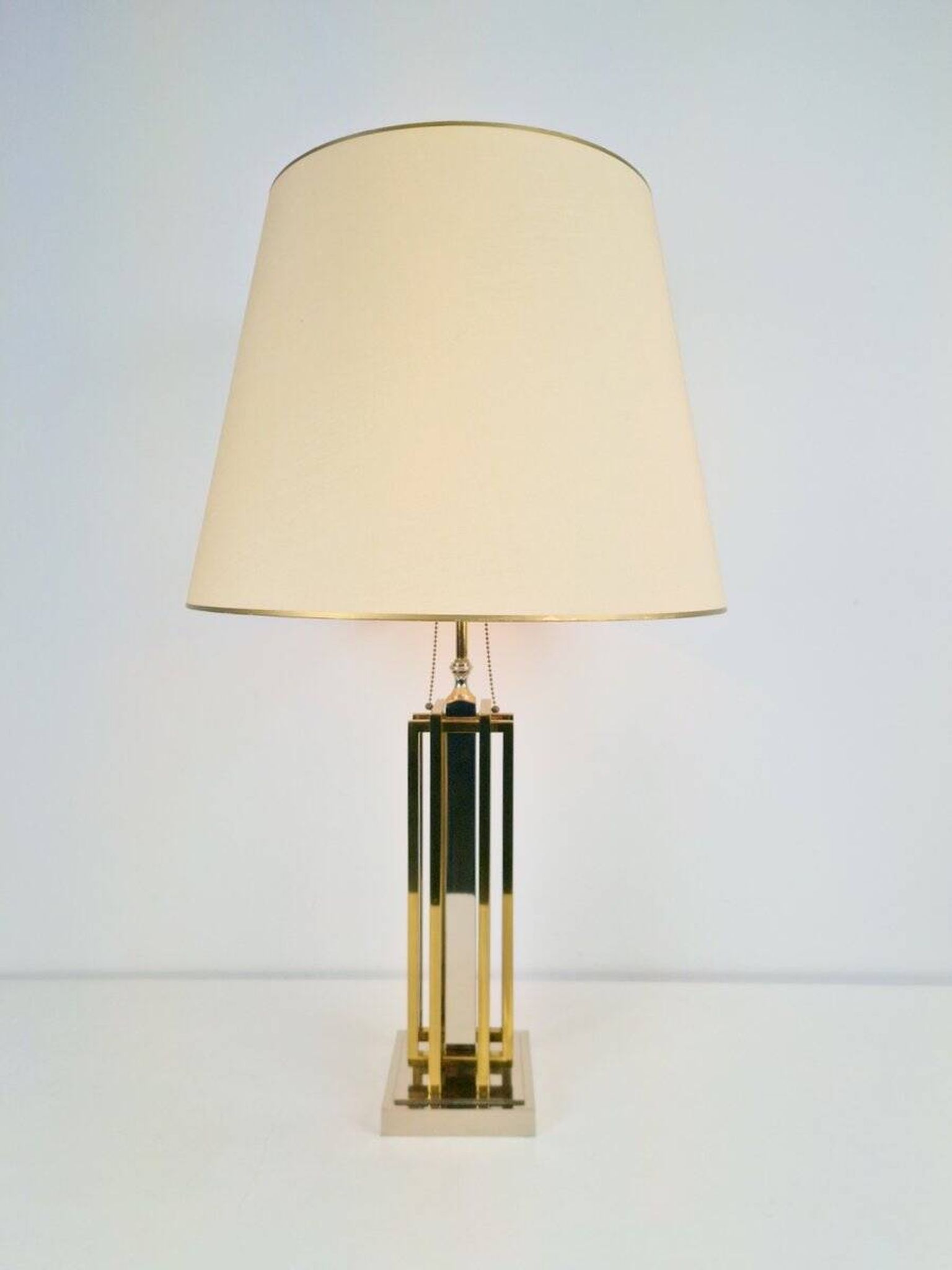 Geometric Brass and Chrome Table Lamp by Willy Daro, France, 1970