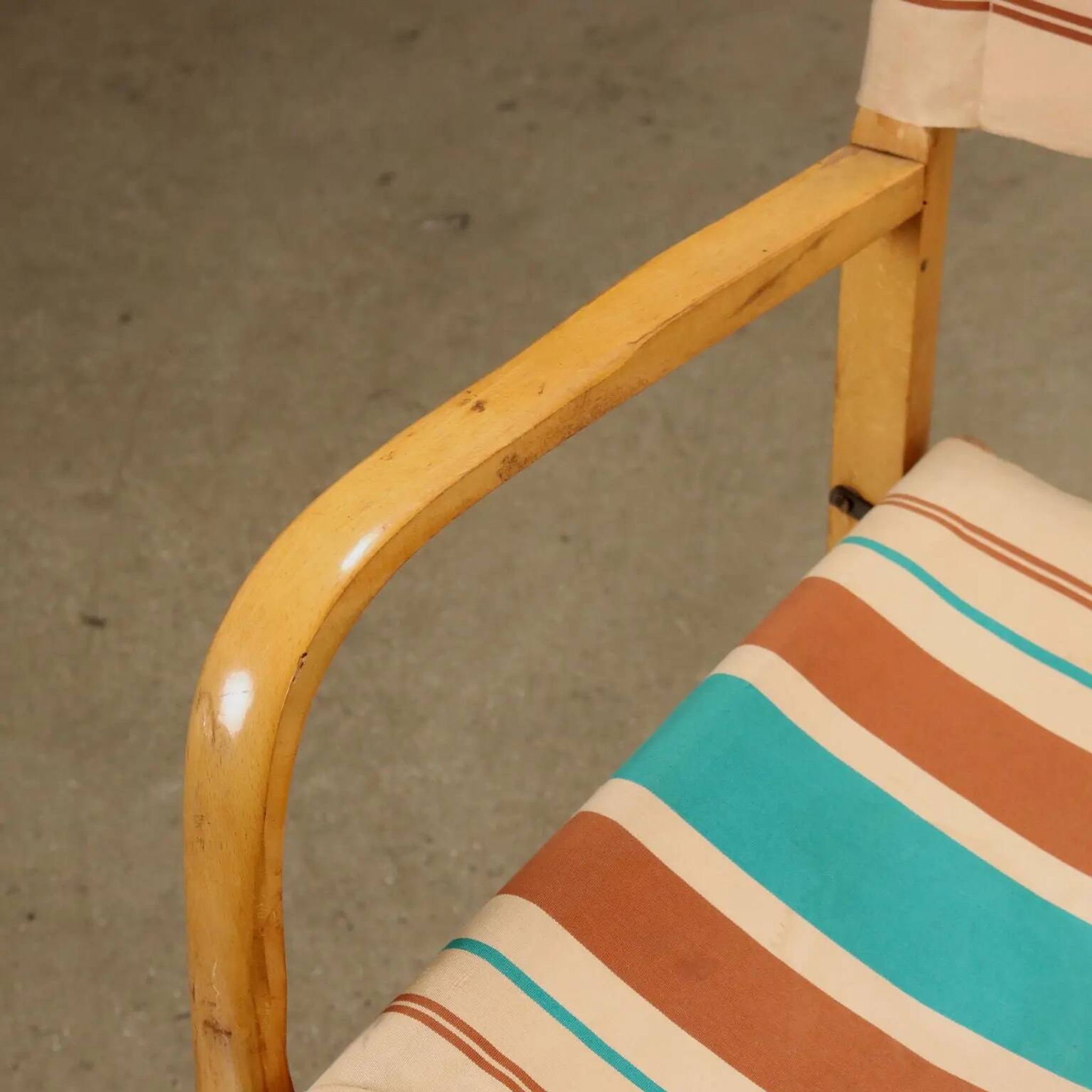 Vintage folding chair from the 1950s-60s in beech and fabric, Italy.