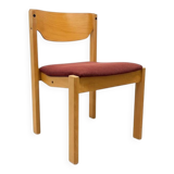 Scandinavian style oak and burgundy chair without armrests