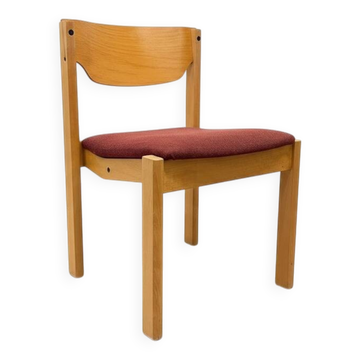 Scandinavian style oak and burgundy chair without armrests