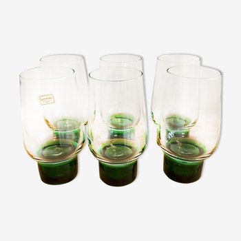 Set of 6 large Luminarc green foot glasses