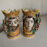 Pair of vases heads di Moro Caltagirone Italian design Sicily
