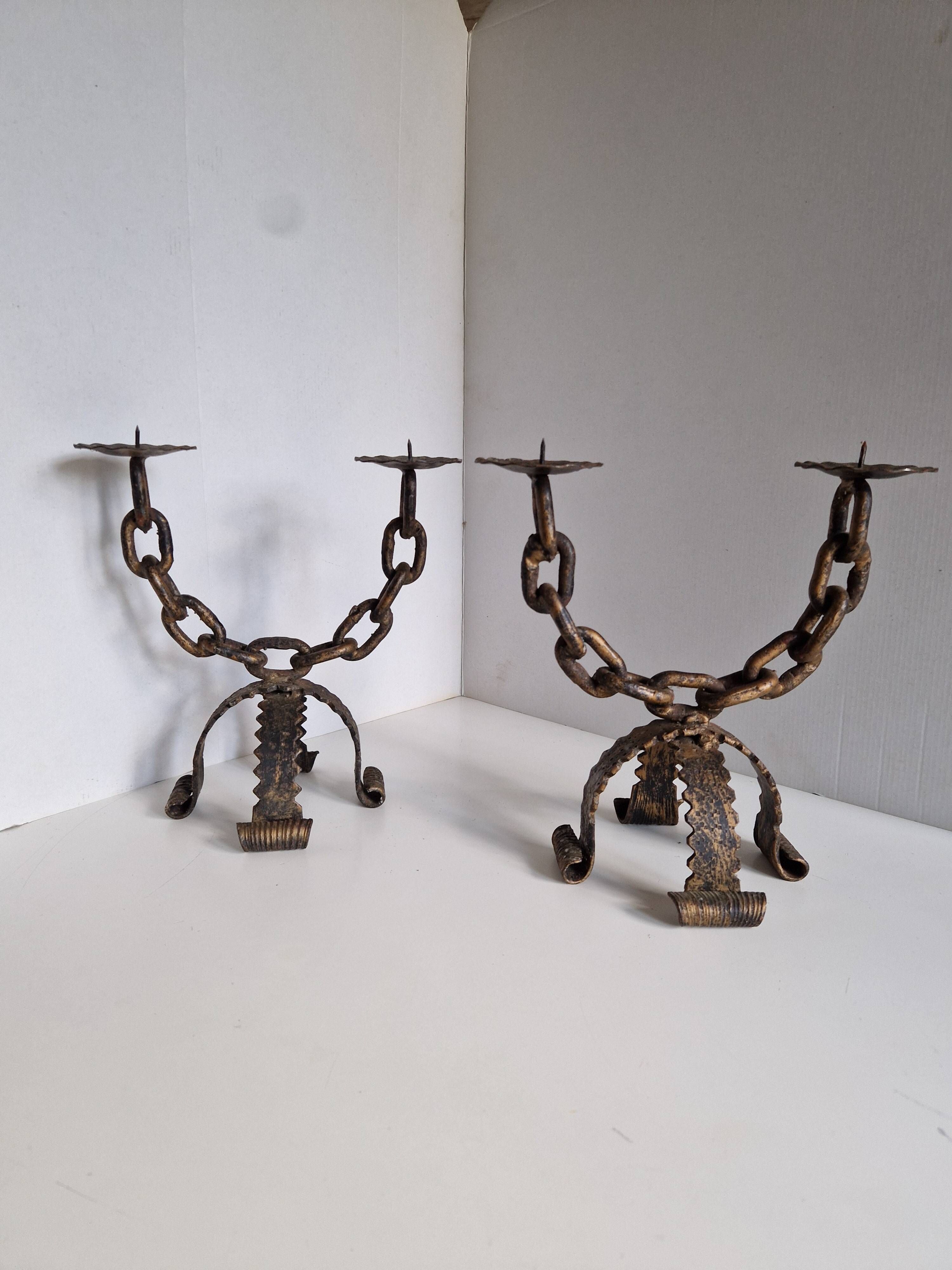 Pair of Brutalist Candelabra Candle Holders from the 60s 70s