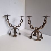 Paire de chandeliers, candélabres brutalistes, années 60-70