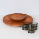 Lazy Susan snack tray with 6 bowls, Denmark, 1960s – Ø 49 cm