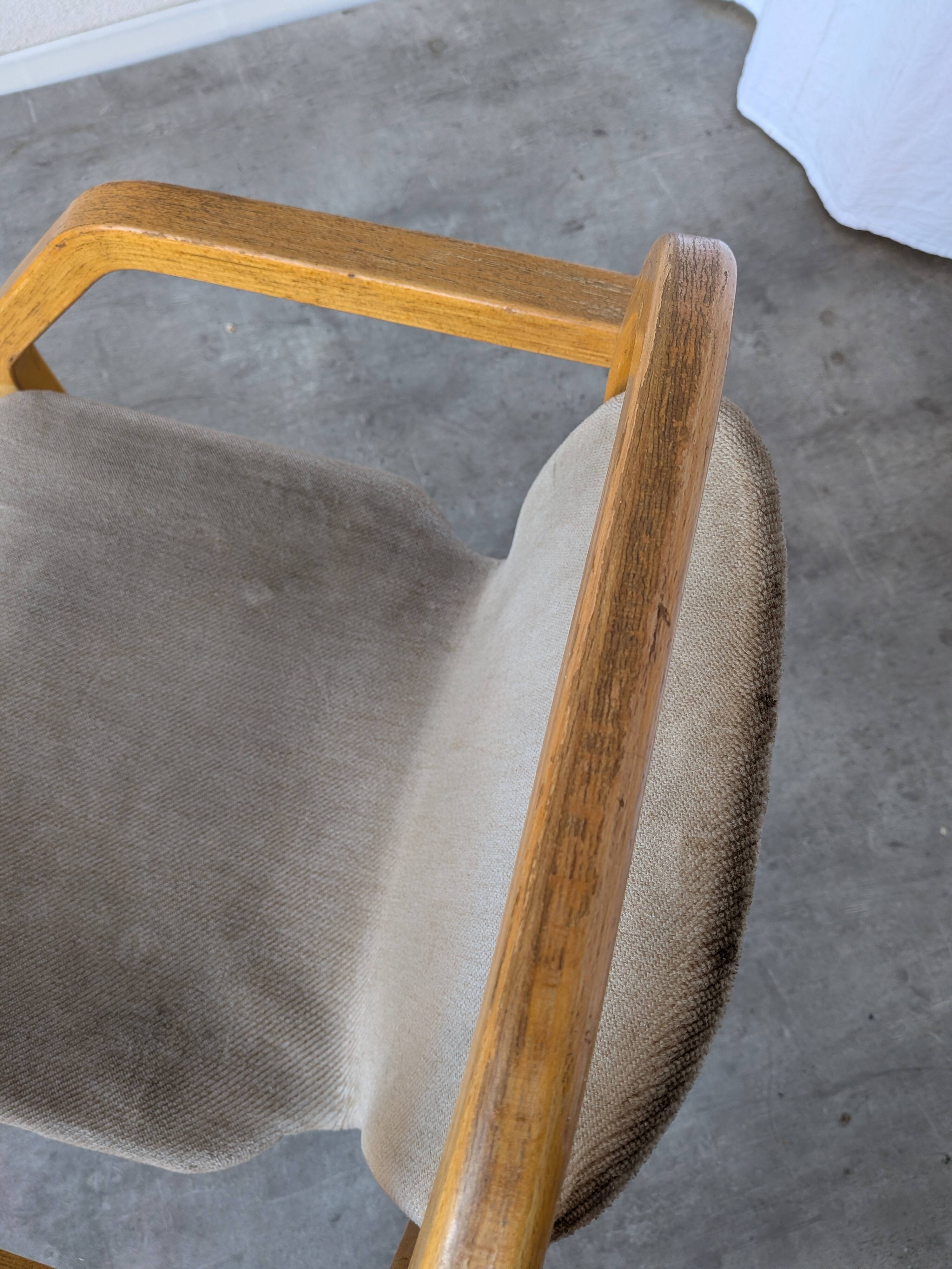 Vintage Beech Wood Dining Chair: 1970s Space Age Gray Fabric