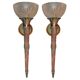 Pair of antique-style wall sconces in patinated bronze and frosted glass – early 20th century