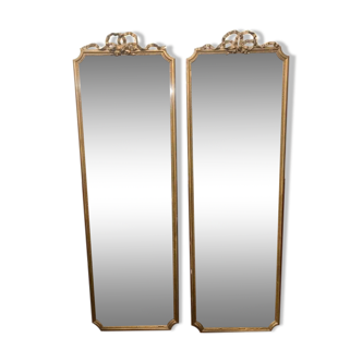Pair of Louis XVI Style Mirrors in Golden Wood and Plaster