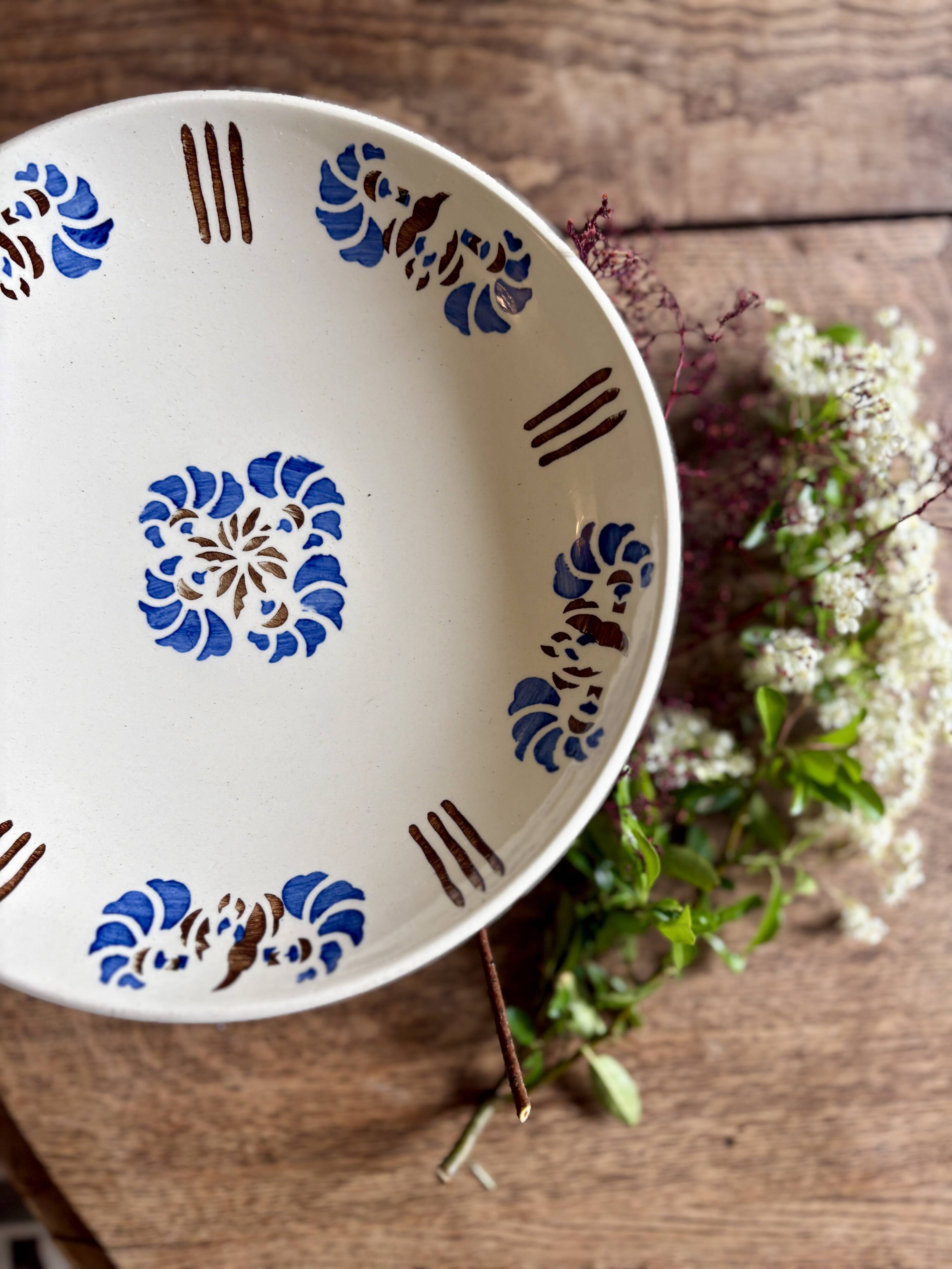 Compote dish or antique footed plate in ironstone - Laval -