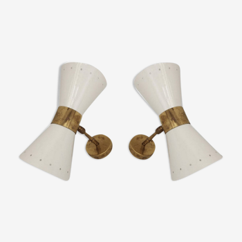 Pair white diabolo wall lamp